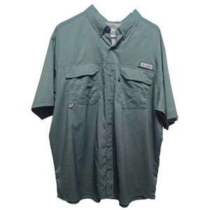 Columbia PFG Fishing Shirt Vented Button Up Short Sleeve Olive Green XL